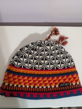 Jytte Hat Men Women Beanie 100% Wool Tassel Winter Ski Nordic VTG Hiking